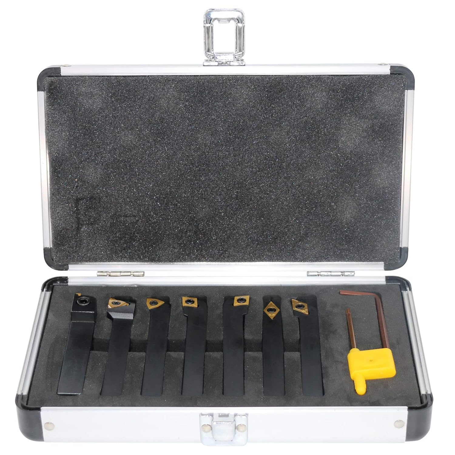 Indexable Lathe Turning Tool,1/2'' Shank 7 Pieces Carbide Turning Tool Set,Metal Lathe Tools Holder with Portable Case