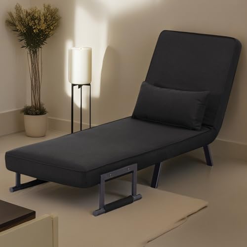 3 in 1 Sleeper Sofa Bed, Futon Sofa Bed for Living Room with Side Pocket, Black Sleepers Sofa Couch with Pullout Bed
