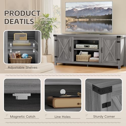 YESHOMY Modern Farmhouse TV Stand with Two Barn Doors and Storage Cabinets for Televisions up to 65+ Inch, Entertainment Center Console Table