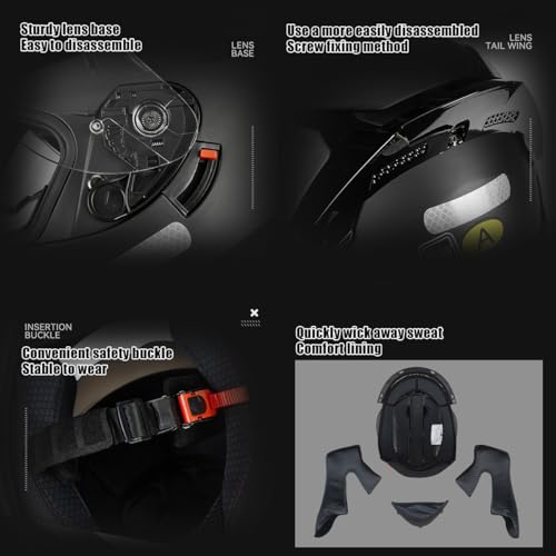 Full Face Bluetooth Motorcycle Helmet Modular Motocross Integrated Helmets DOT Approved Flip up Anti-Fog Dual Visors Sports Racing Helmet Built-in