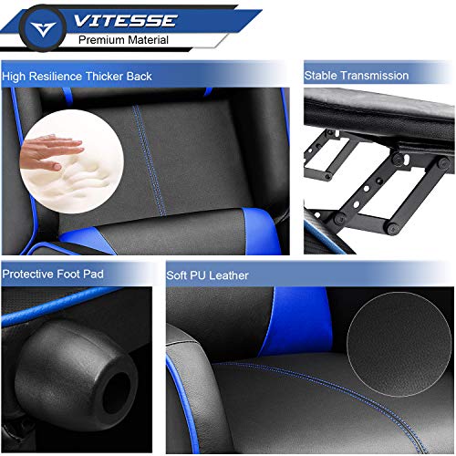 Vitesse Gaming Recliner Chair Racing Style Single Ergonomic Lounge Sofa Modern PU Leather Reclining Home Theater Seat for Living Gaming Room (Blue)
