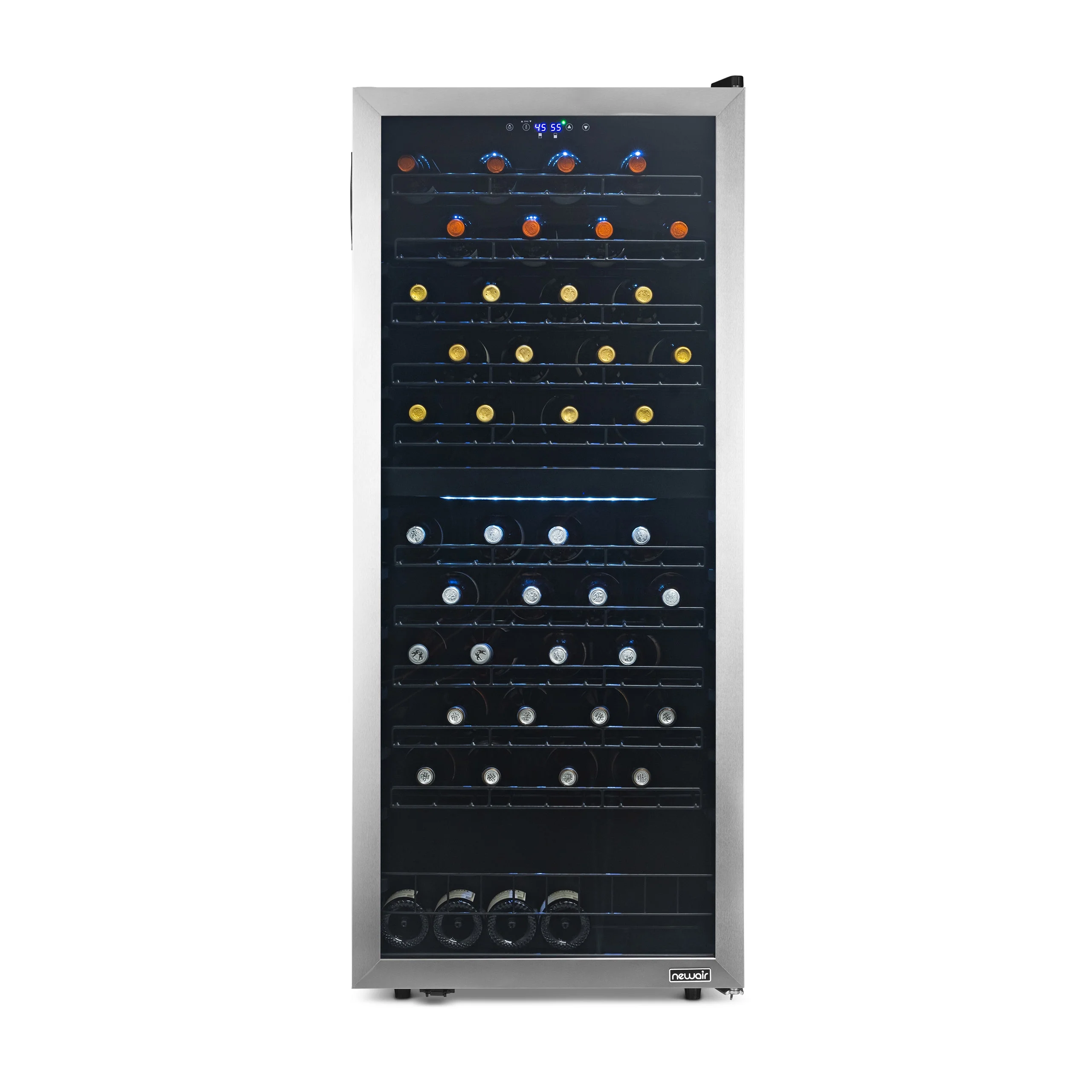 Newair Freestanding Wine Refrigerator, 98 Bottle Dual Zone Compressor Wine Fridge in Stainless Steel