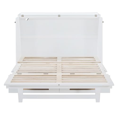 Harper & Bright Designs Full Size Murphy Bed Cabinet Wall Bed Chest with USB