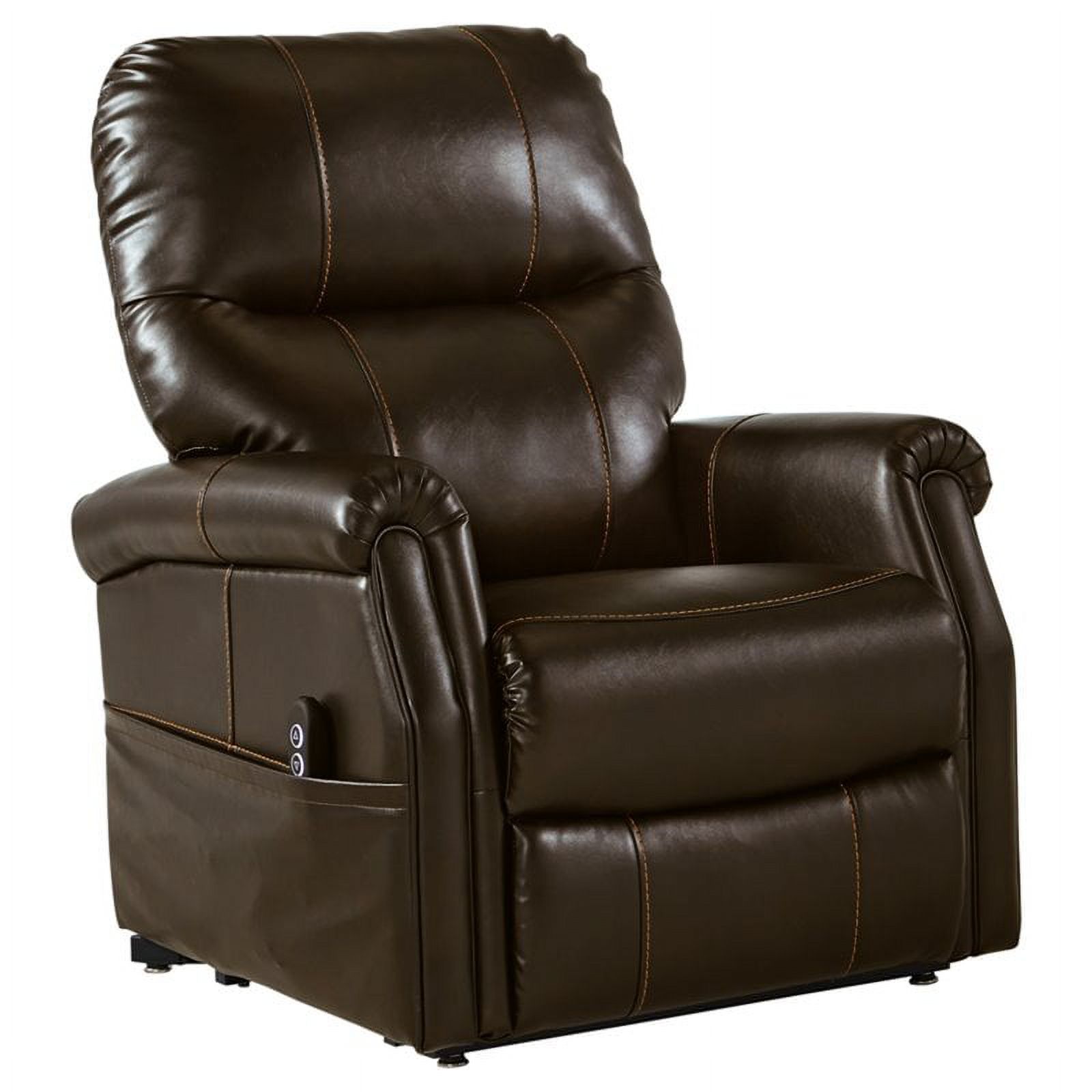 Signature Design by Ashley Markridge Faux Leather Upholstered Power Lift Recliner with Adjustable Positions and Side Storage, Brown