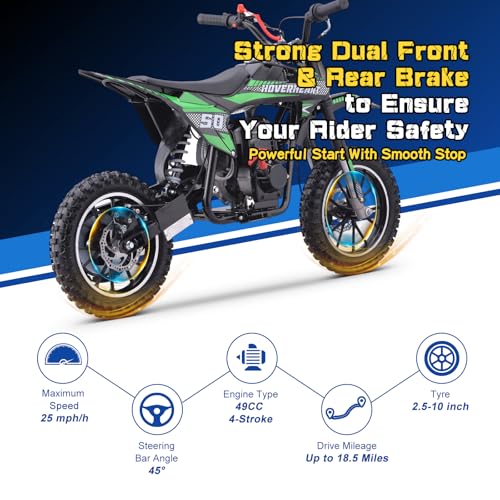 Hoverheart Gas Dirt Bike, 50cc 4-Stroke Gas Powered Kids Off Road Motorcycle (Model-DB4S004) with Off-Road Tire, Suspensions, Disc Brakes