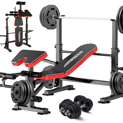 OPPSDECOR 600lbs 6 in 1 Weight Bench Set with Squat Rack Adjustable Workout Bench with Leg Developer Preacher Curl Rack Fitness Strength Training for