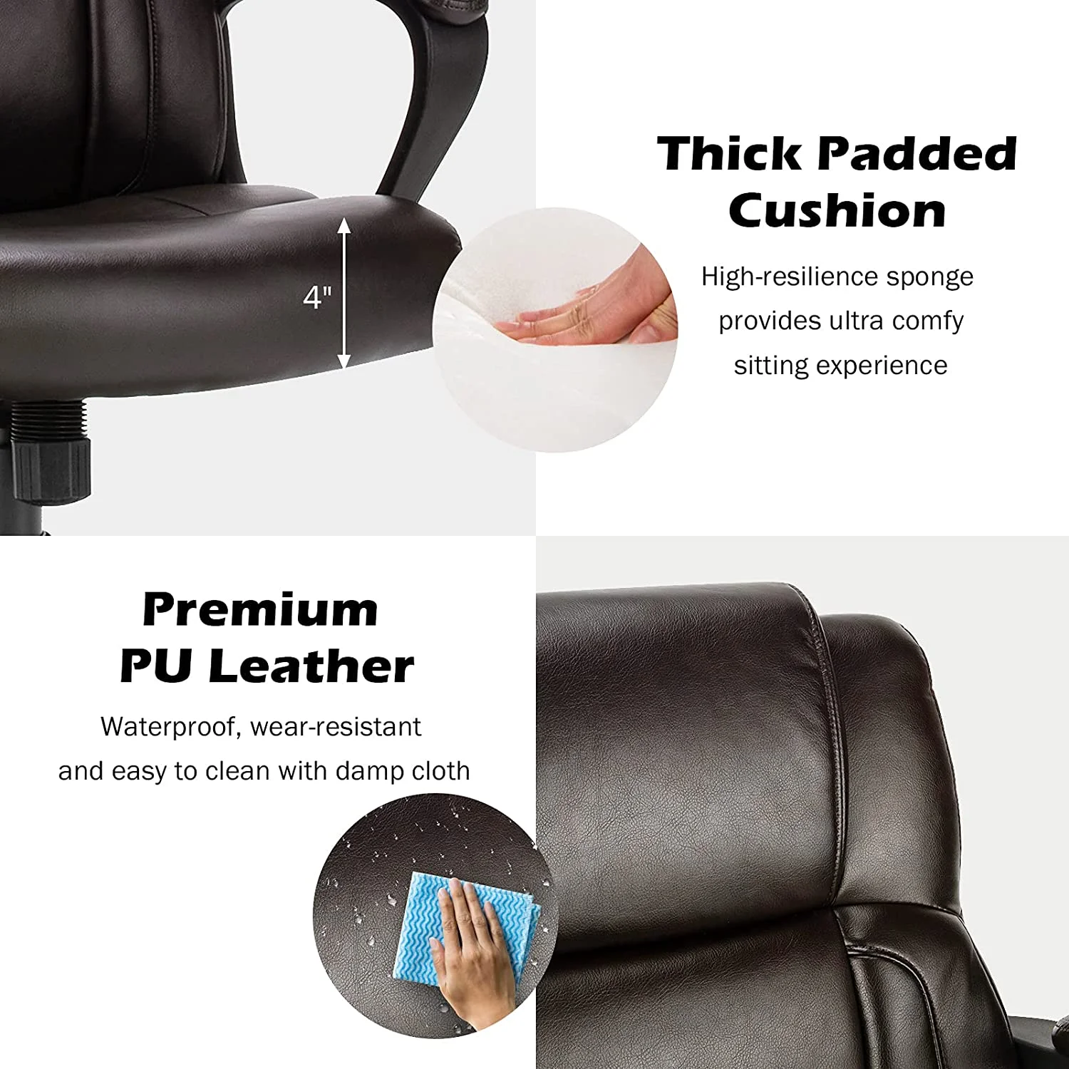 HJZBNONE Office Chair  Leather Modern Executive Chair  Ergonomic Mid Back Computer Desk Chair w/Padded Armrests  Height Adjustable Swivel Task Chair