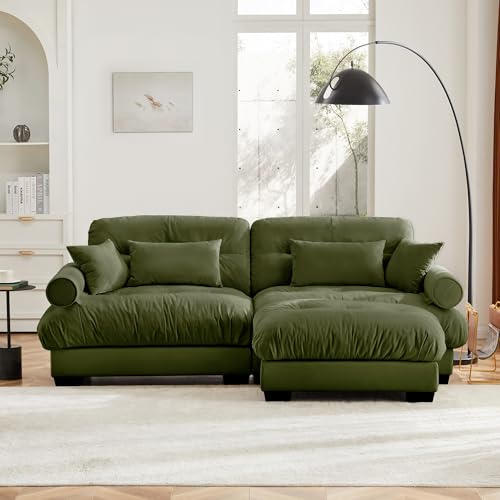 130" Modular Sectional Sofa,Velvet Upholstered Couches for Living Room,3 Seater Green Sofa Couch with Movable Ottoman