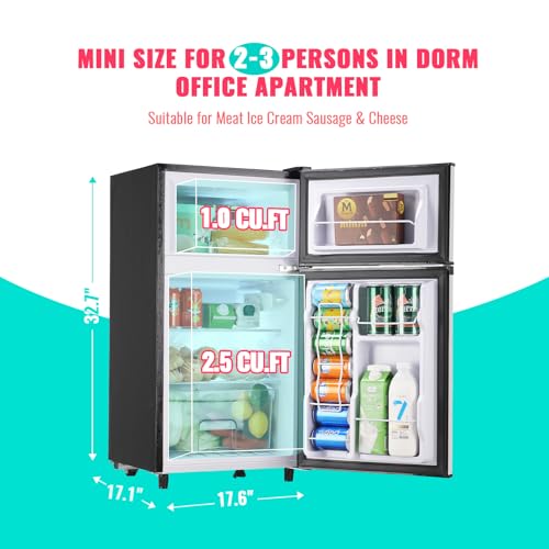 WANAI Small Refrigerator with Freezer 3.5 Cu.Ft Mini Fridge with Freezer