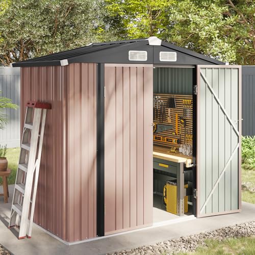 Aoxun 6.2x4 FT Shed Outdoor Storage Shed Metal Garden Shed with Lockable Doors & Slooping Roof Tool Shed Bike Shed for Backyard, Patio