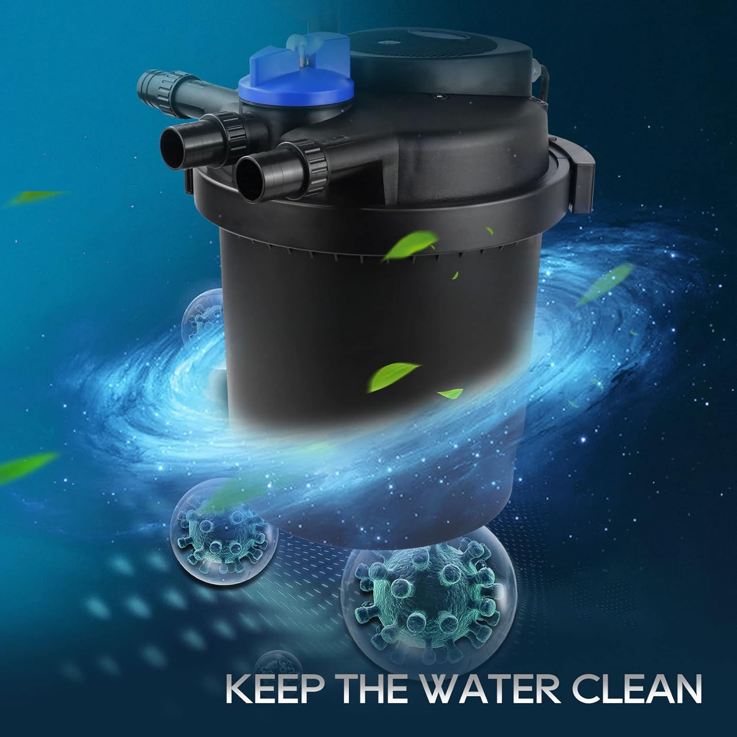 Bio Pressure Pond Filter with Built-in 13 W U-V Light Up to 1600 Gallons, Koi Pond Filter System with Convenient Cleaning Crank Handle, Easy to Clean