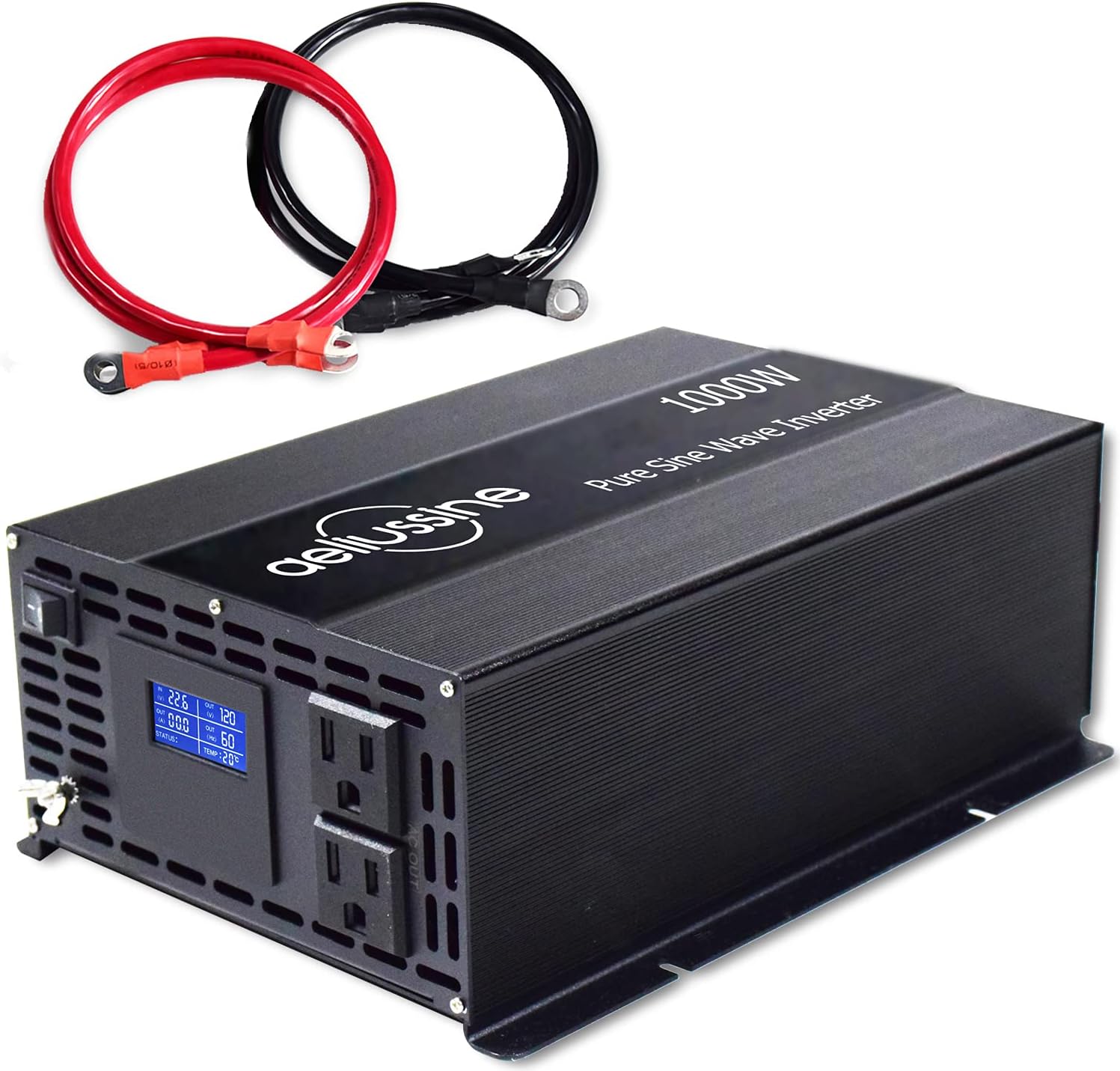 aeliussine 1000w Inverter Pure Sine Wave Power Inverter 12v dc to ac 110v 120v with 2 US Socket, LCD Display and Earth Terminal, for Car RV, Truck