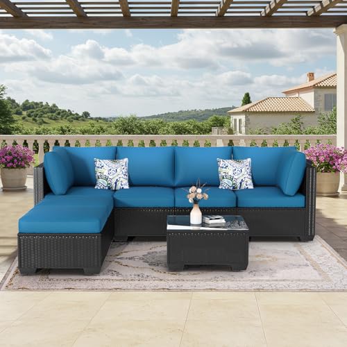 U-MAX 7 Piece Outdoor Patio Furniture Set, PE Rattan Outdoor Wicker Sectional Furniture Chair Set with Cushions and Tea Table
