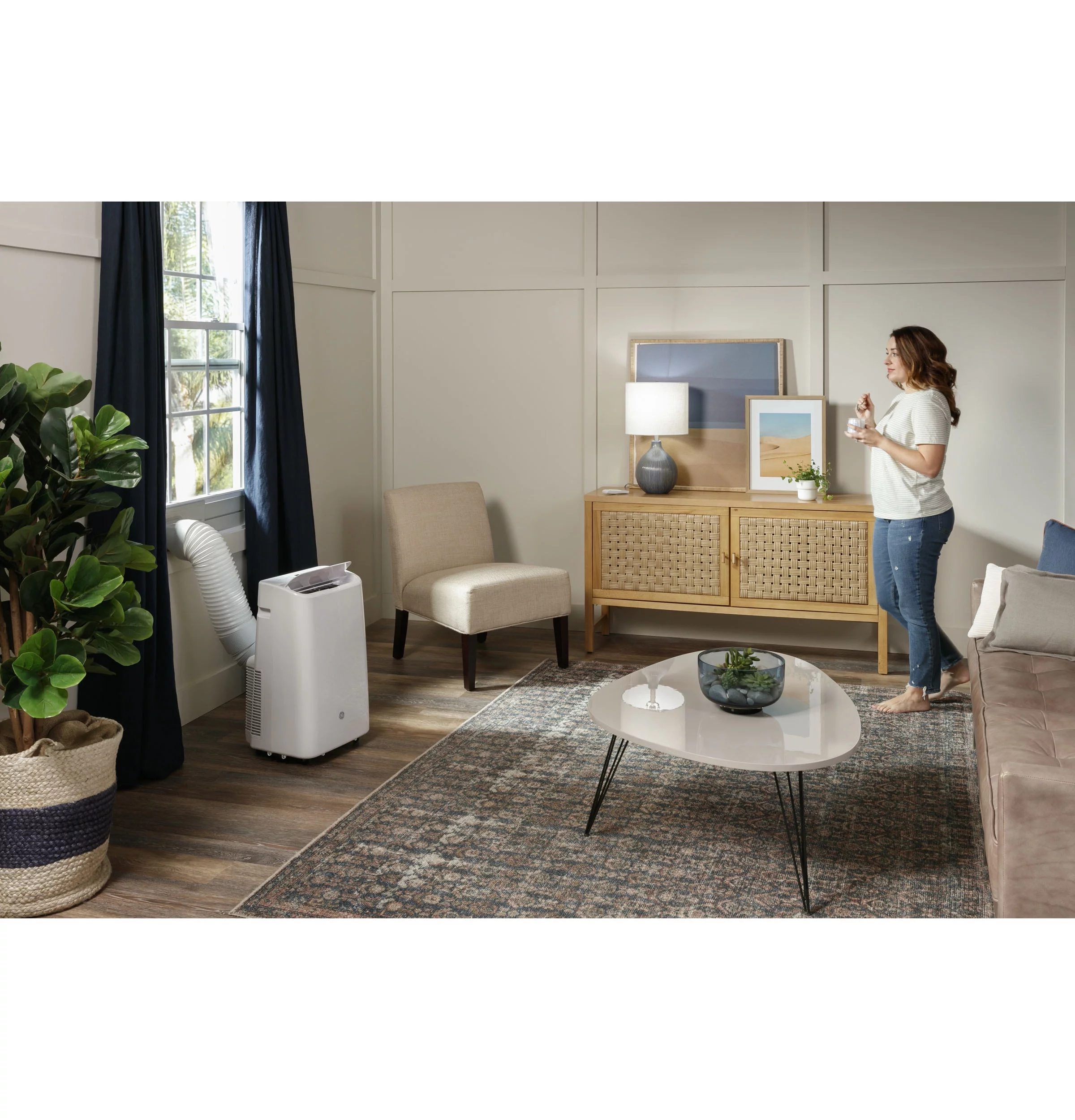 GE® 8,000 BTU 115-Volt 3-in-1 Portable Air Conditioner with WiFi for Medium Rooms, White, APWD08JAWW