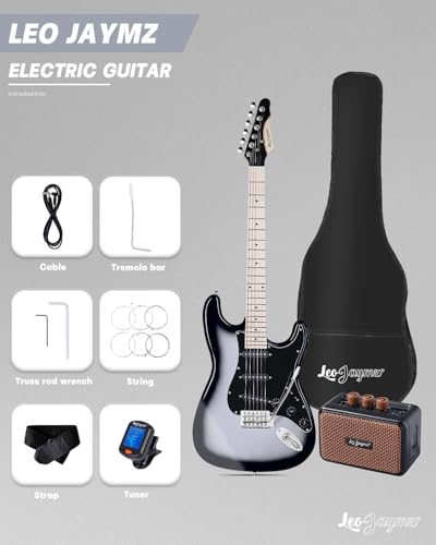 Leo Jaymz 39" Full Size ST Style Electric Guitar Starter Kit with SSH Pickup, 5W Portable Amp, Tuner, Gig Bag, Strap & Accessories (Violet Ocean)