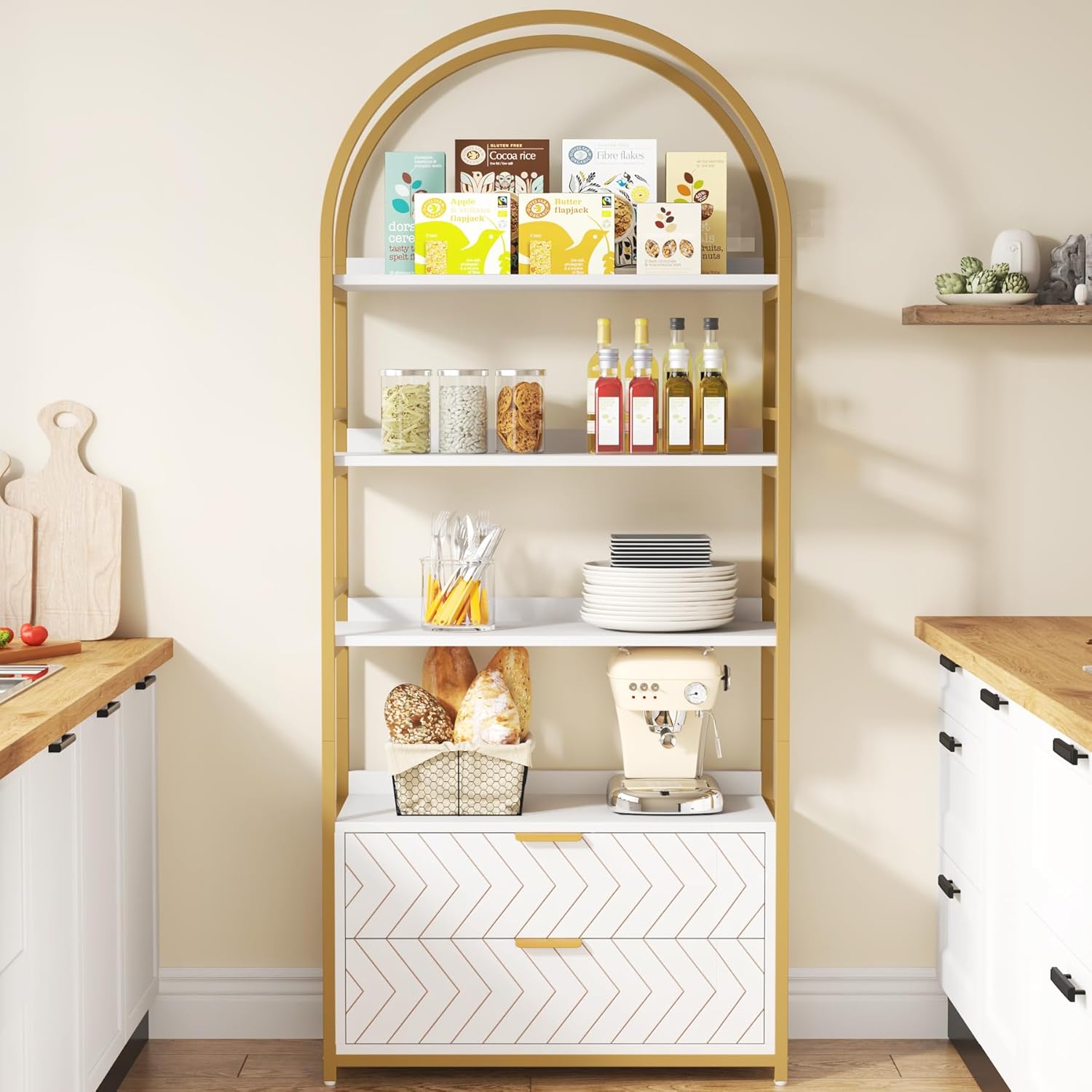 Tribesigns 4-Tier Bookshelf with 2 Drawers, 74.80”H Tall Bookcase 4 Display Shelf Small Place