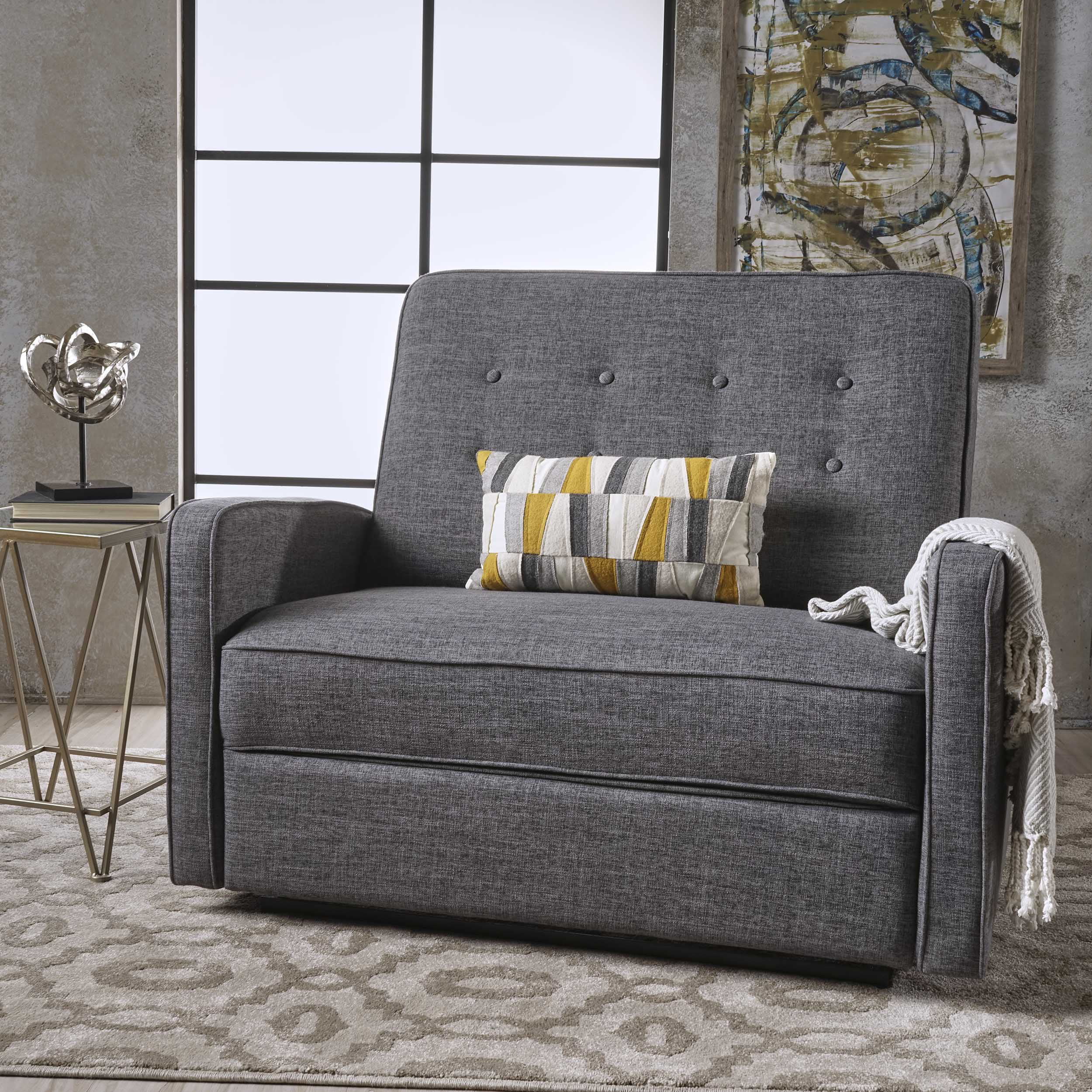 GDF Studio Callade Buttoned Fabric Reclining Loveseat, Gray