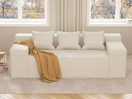 Modern Loveseat, Sofa Couch in a Box, No Assembly Needed, with 2 Pillows, Cat-Scratch Resistant Linen,Small Sofa for for Small Space, Living Room