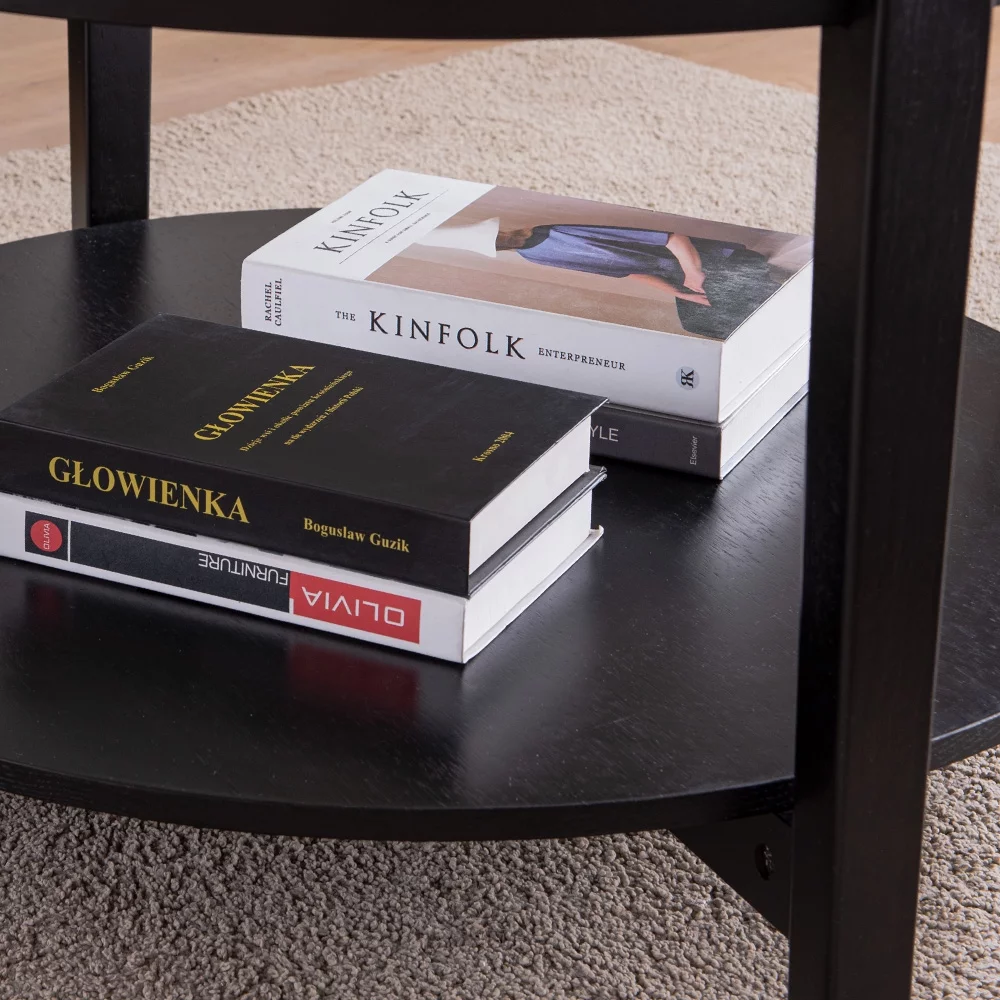 Round Tempered Glass Coffee Table,Living Room Solid Wood Coffee Table