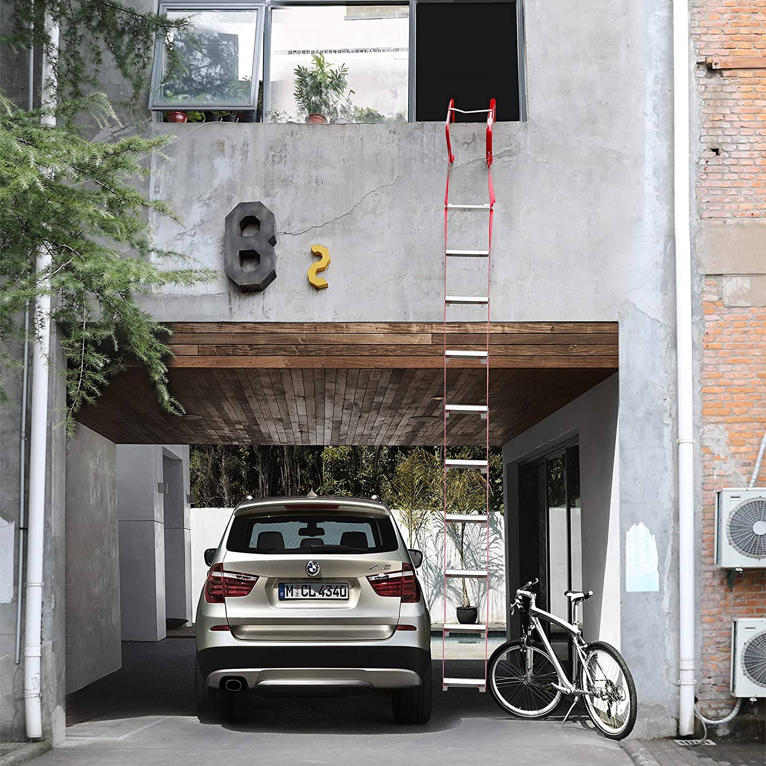 Emergency Fire Escape Ladder, Portable Ladder with Anti-Slip Rungs and Wide Step