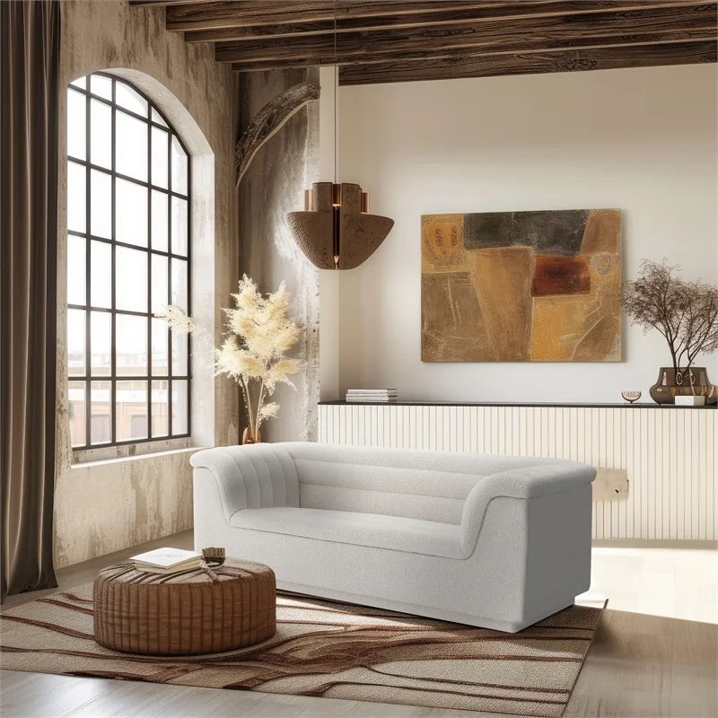 Meridian Furniture Cascade Cream Boucle Fabric Loveseat