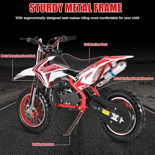 Kids Mini Dirt Bike, 2-Stroke 49cc Gas Motorcycle, Gas Power Motorbike Motocross with Off-Road Tires, Pocket Rocket Mini Pit Bike Trail Bike