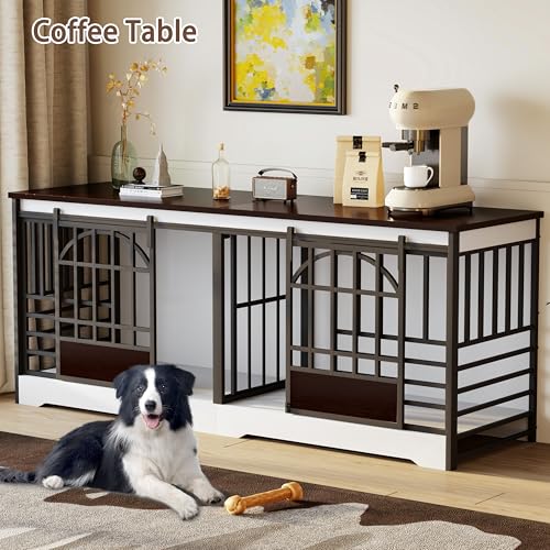 78 Inch Double Dog Crate Furniture, Extra Large Dog Kennel Indoor with Divider, Heavy Duty Dog Cage for 2 Dogs