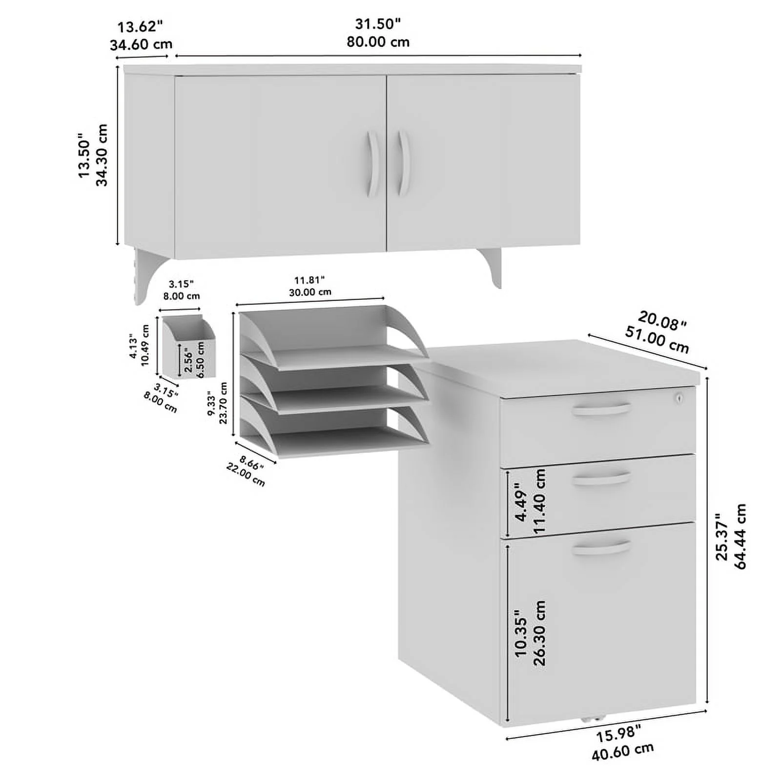 Office in an Hour Cubicle Storage Set in Pure White - Engineered Wood