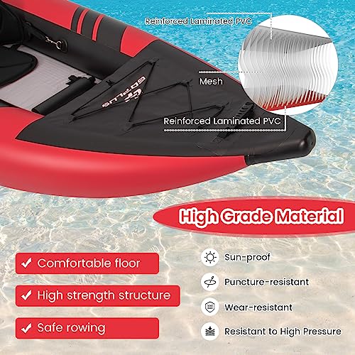 Goplus Inflatable Kayak, 2-person Kayak Set for Adults with 507 LBS Weight Capacity, 2 Aluminium Oars, EVA Padded Seat, 2 Fins, Hand Pump, Carry Bag