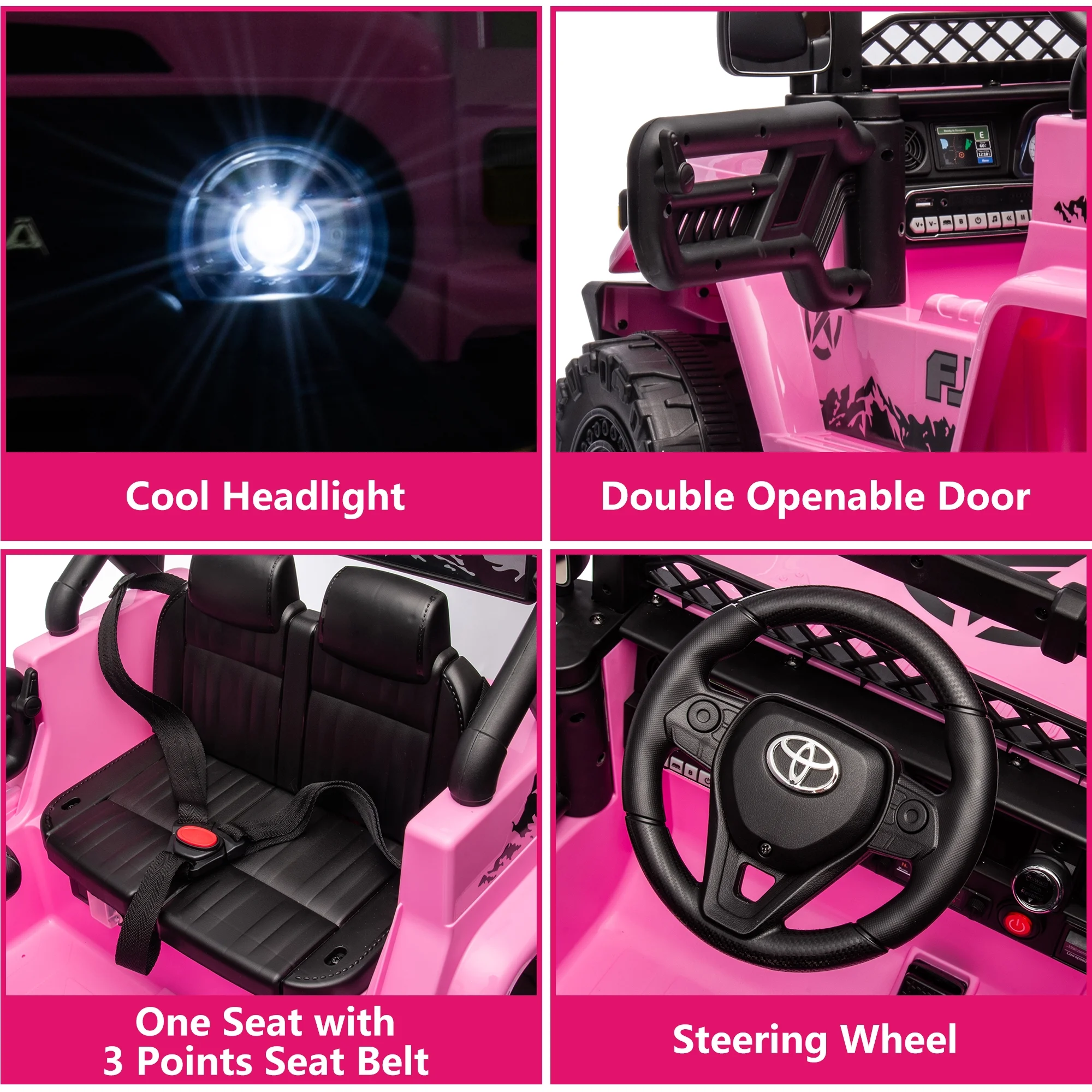 12V Ride on Cars with Remote Control, Licensed Toyota FJ Cruiser Ride on Trucks Vehicle with Bluetooth, Music, MP3/USB Port