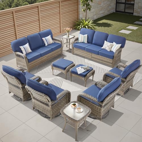 7 Pieces Outdoor Furniture Set with Swivel Chairs