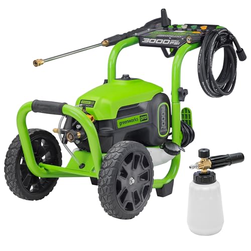 Greenworks 3000 PSI Pressure Washer (2.0 GPM Max) with Foam Cannon – Easily Remove Dirt and Grime on Siding, Fences, Patios,