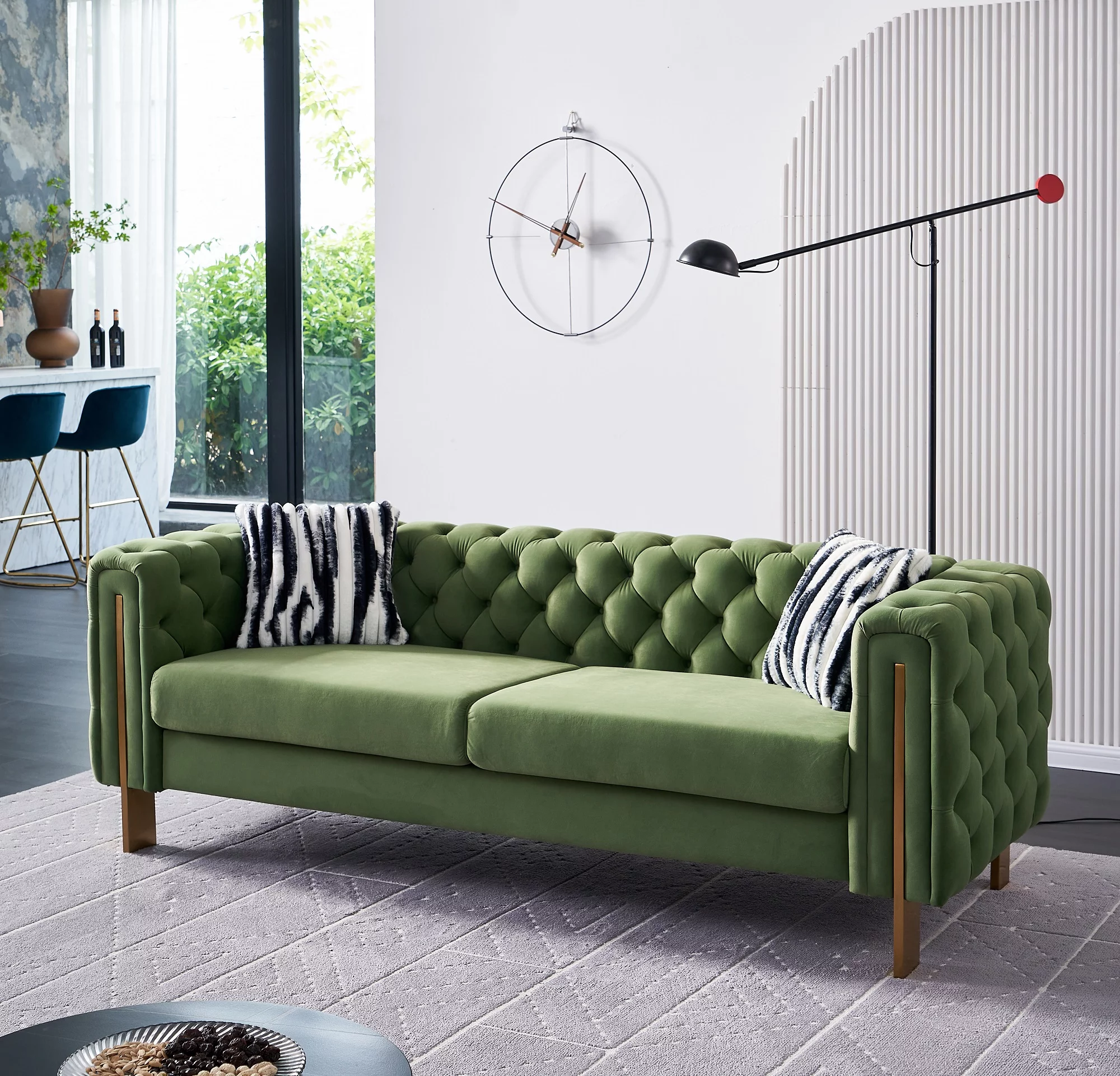 Sofa Couch for Living Room Comfy Couches Tufted Velvet Furniture, with 2 Pillows, 84 inches, Green
