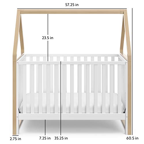 Storkcraft Orchard 5-in-1 Convertible Crib (White with Driftwood) – GREENGUARD Gold Certified, Canopy Style Baby Crib