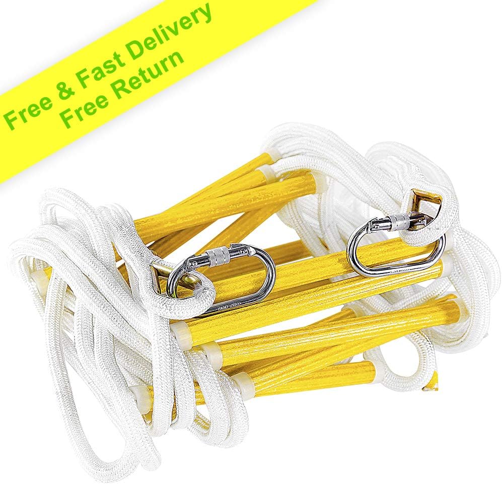 ISOP Fire Escape Ladder for Second Story Windows 13ft Weather Resistant Safety Rope Window Ladder Fire Escape 2 Story with Hooks (13ft with Hooks)