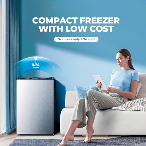 3.0 Cu.ft Upright Freezer, Small Mini Freezer with Adjustable Thermostat, Removable Shelves, Reversible Single Door, for Bedroom/Home/Dorms/Apartment