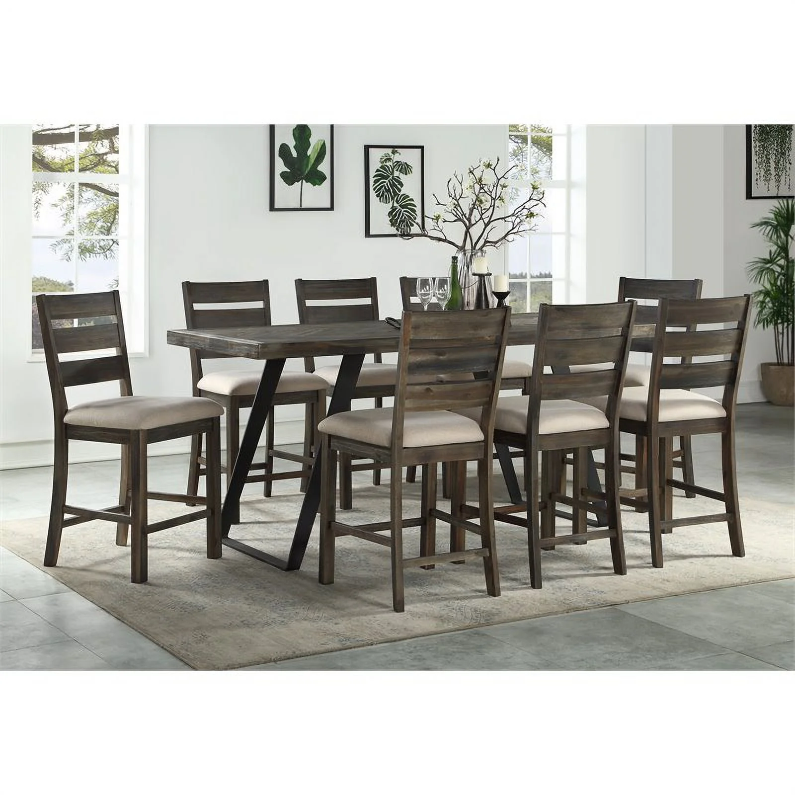 Pemberly Row Aspen Court Wood Herringbone Counter Height Dining Table