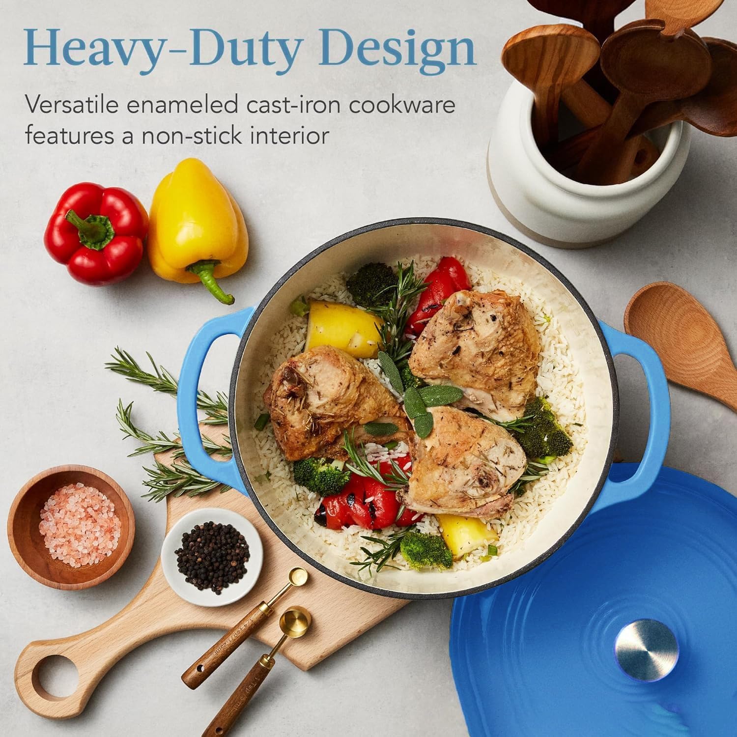 7.5 Quart Enamel Cast-Iron Round Dutch Oven, Family Style Heavy-Duty Pre-Seasoned Cookware for Home, Kitchen, Dining Room, Oven W/Lid, Dual Handles