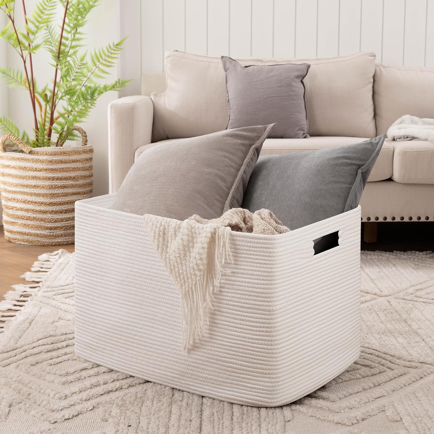 118L XXXLarge Cotton Rope Storage Basket, Oversized Blanket Basket, Used for Organizing Dirty Clothes in Living Room, Bedroom, Nursery