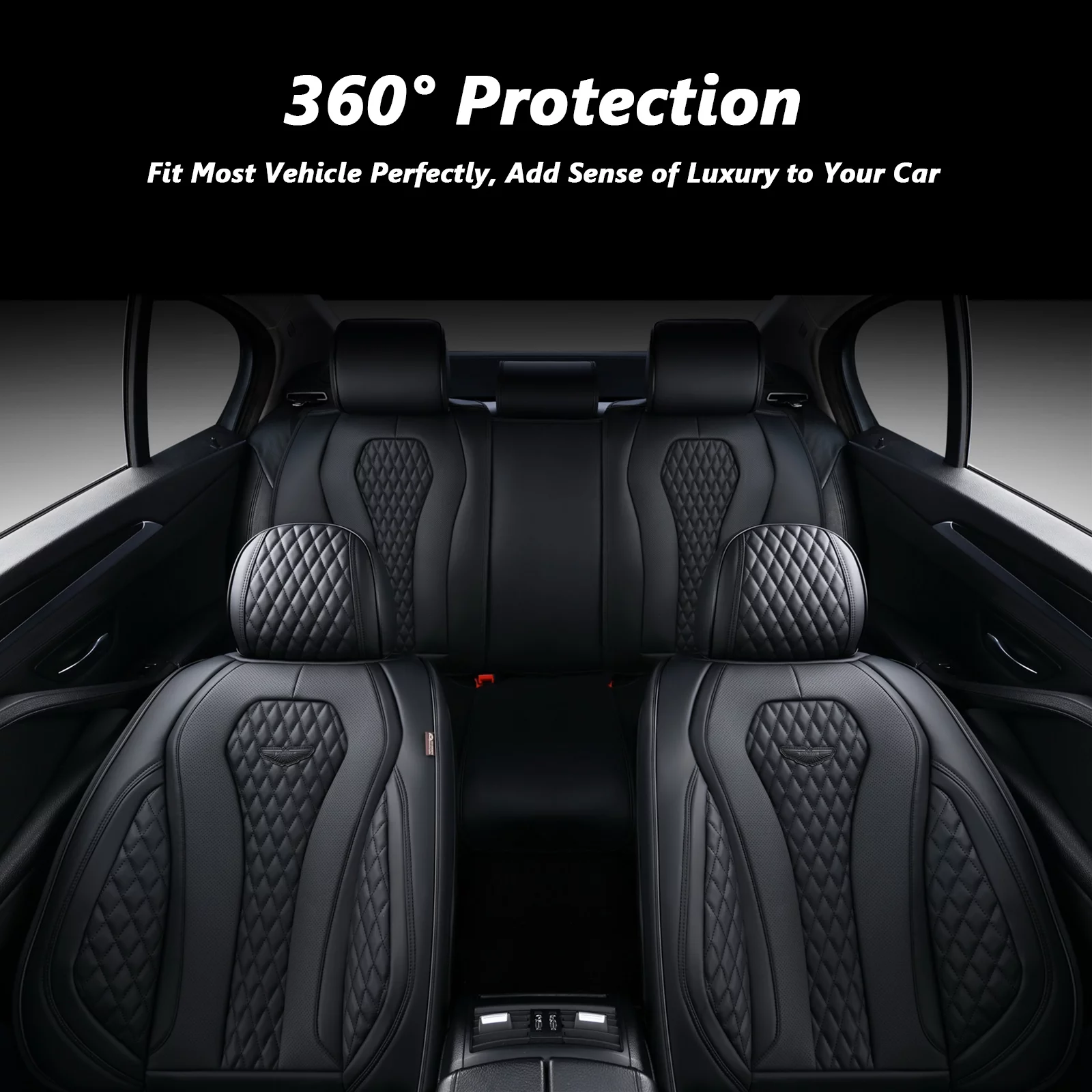 Coverado 5 Seats Black Car Seat Covers Full Set, Premium Leatherette Auto Seat Cushions Luxury Interior