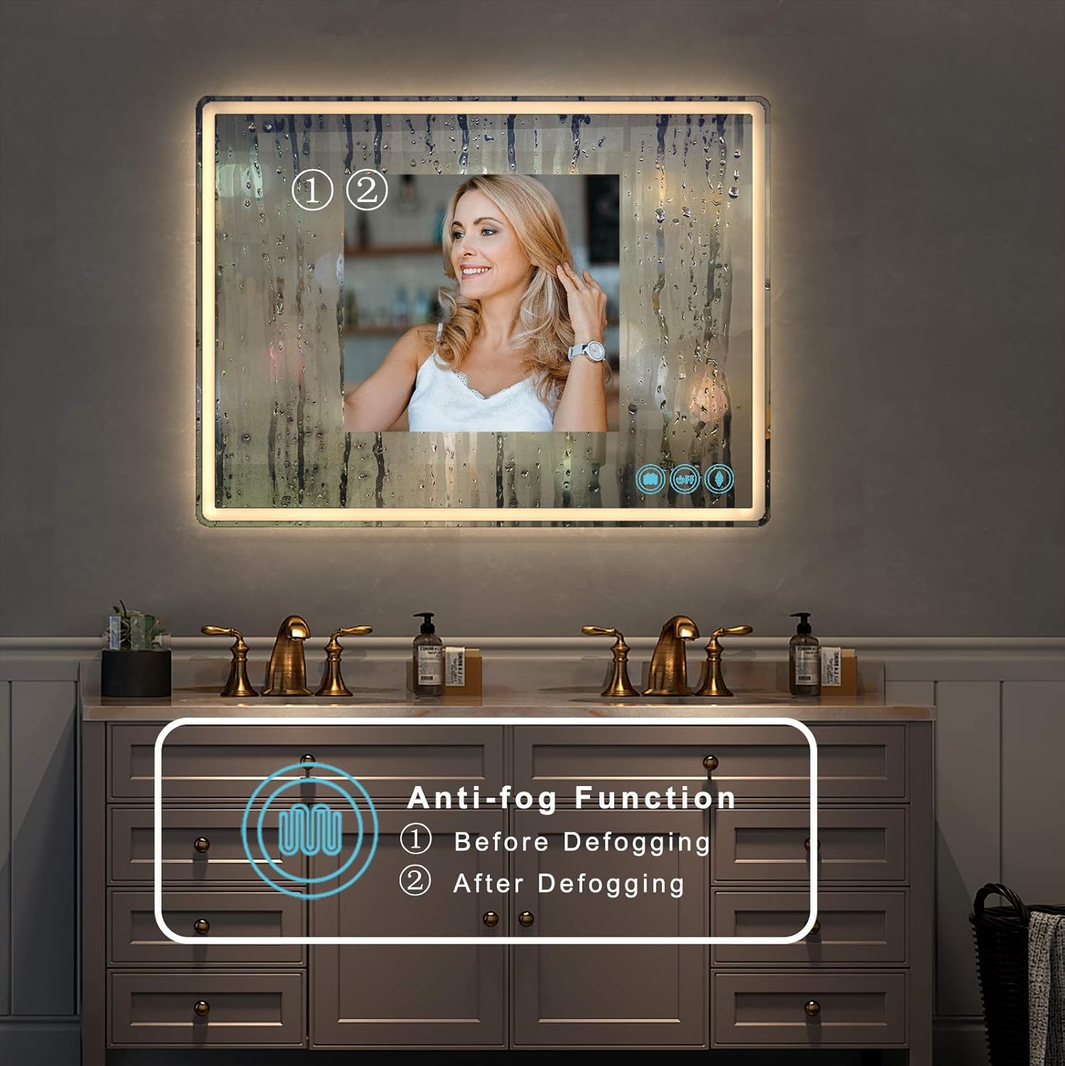 LED Bathroom Mirror for Wall - JORYOO 36x24 Inch Anti-Fog Bathroom Mirror with Lights - Lighted Bathroom Mirror