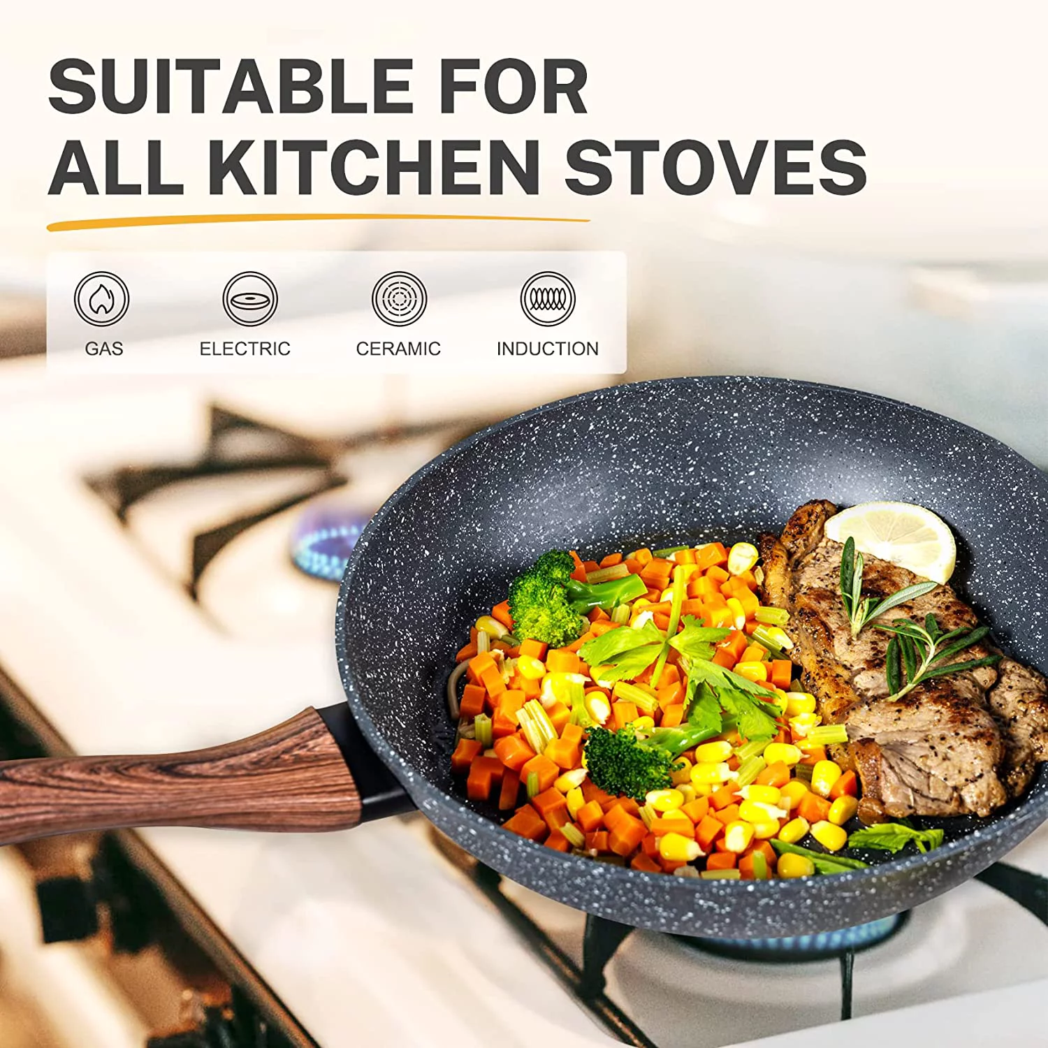 Prikoi Induction Cookware Set  Non Stick Granite Pots and Pans Set for Stove  8 Pieces Dishwasher Safe