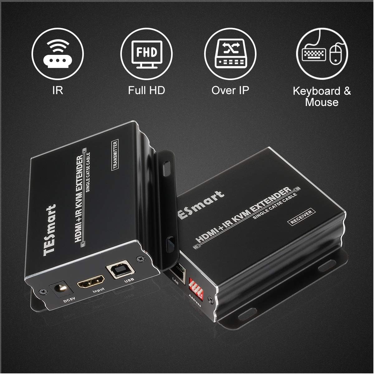 Stable 1080P Many to Many HDMI KVM Multiple Repeater Extender up to 400ft Over IP Cat5e Cat6 with IR Pass Through(Receiver Only)