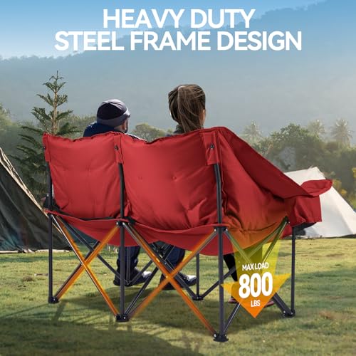 Double Camping Chairs Padded Loveseat Chair for 2 Person - Heavy Duty Oversized Camping Couch for Adults Outdoor Lawn Beach