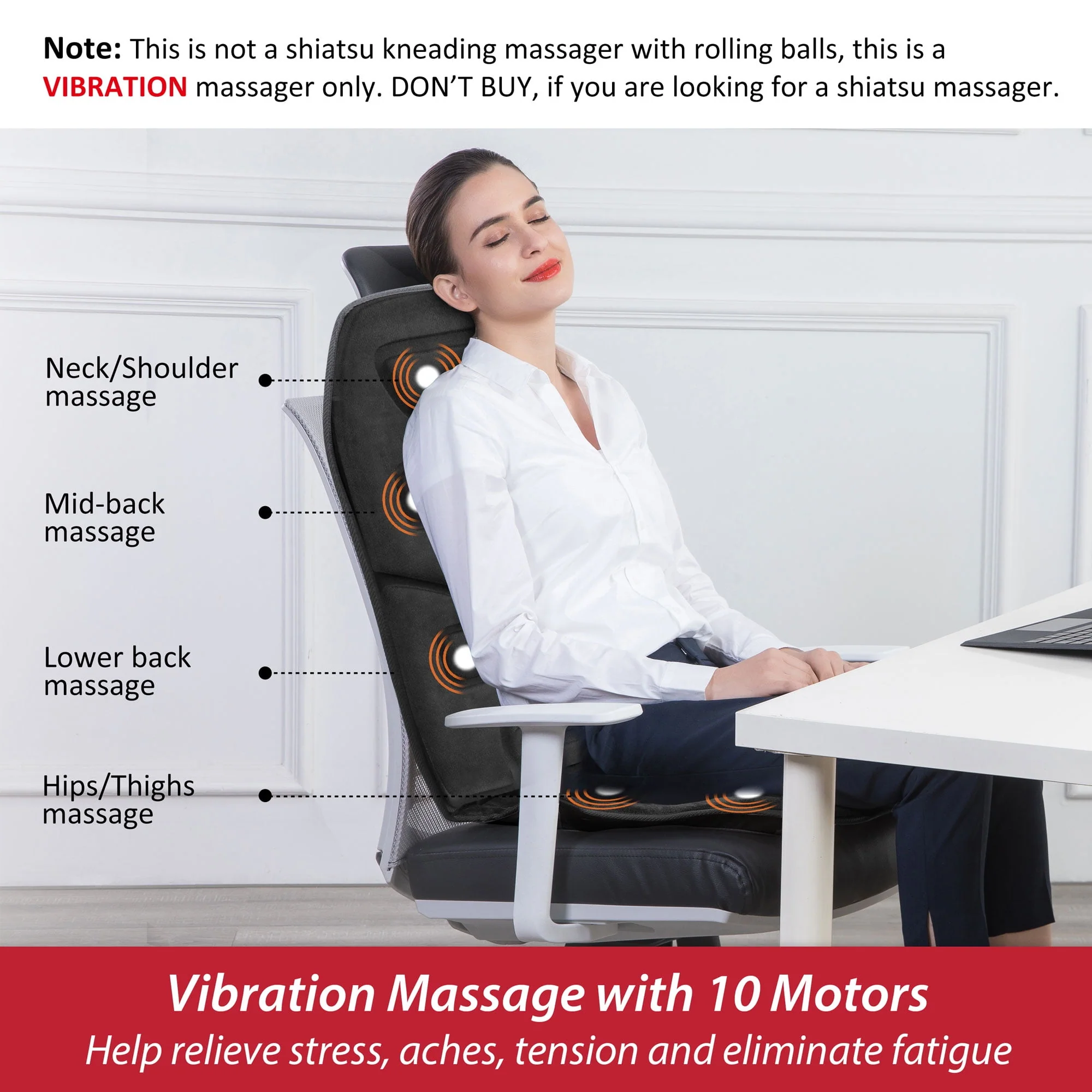 COMFIER Motors Massage Seat Cushion with 3 Level Heating Pad, Back Massager, Black, Gift for Men Women, Home/Car Use