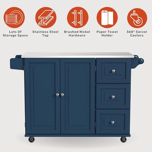 homestyles Mobile Kitchen Island Cart with Stainless Steel Top, Sage Green