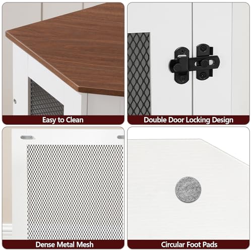 Corner Dog Crate Furniture, Wooden Dog Kennel End Table, Decorative Pet Crate Indoor Use, Furniture Style Dog House for Small Medium Dog