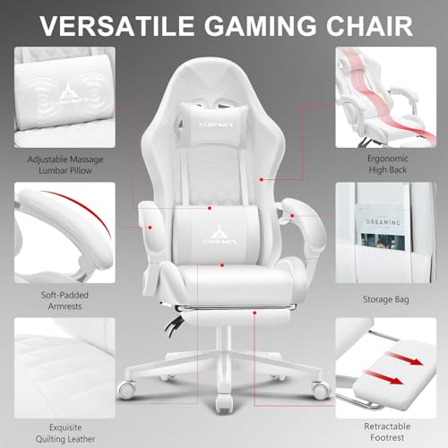 Gaming Chair,Ergonomic Massage Computer Office Desk Chair with Footrest,Pocket Spring Cushion