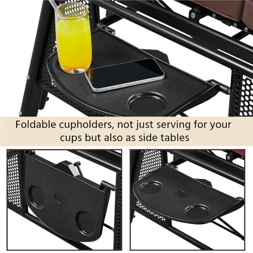 Yaheetech 3-Seat Deluxe Outdoor Patio Porch Swing with Angle-Adjustable Sunshade/Cupholder/Lie Down Hanging Chair, Lounge Chair for 3 People