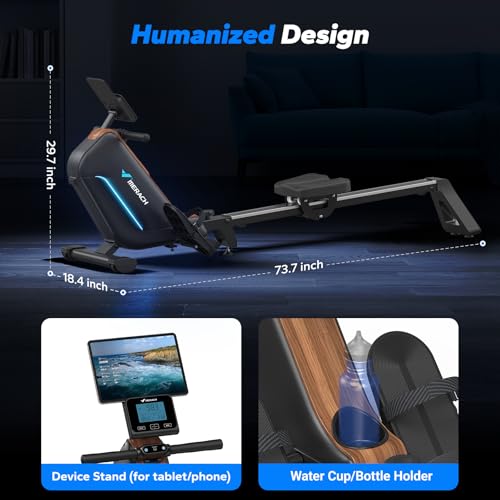MERACH Rowing Machines for Home, Powerful Electromagnetic Row Machine with 51.2" Extended Rail, 16-Level Handle Resistance Adjustment Rower